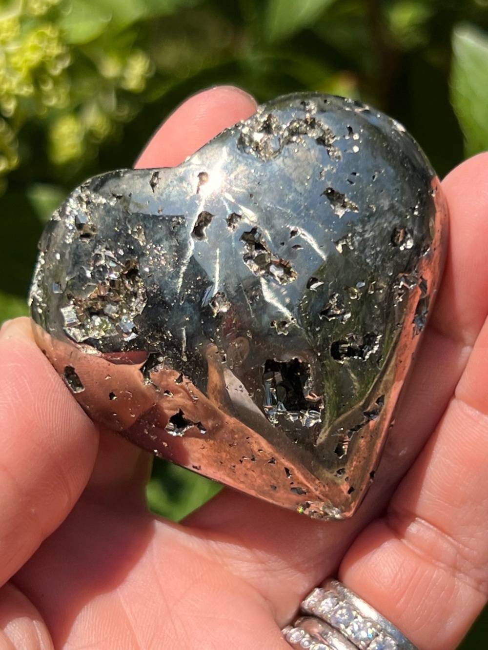 Pyrite (2) heart with stand | crystal